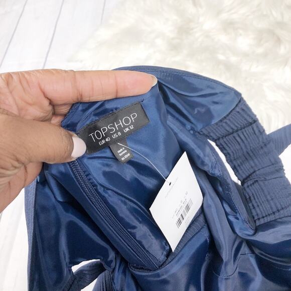 Topshop Bow off the Shoulder Blue Elegant Off the shoulder Dress Size 8 NEW - Picture 3 of 5
